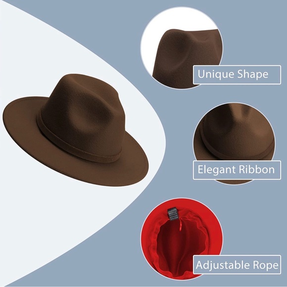 BRAND NEW TRENDY UNISEX WIDE BRIM FEDORA WITH RED UNDERBILL NWT - Picture 5 of 8